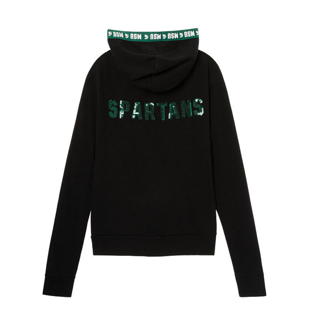 MSU SPARTANS Bling Sequins Michigan State University Black Hoodie Jacket